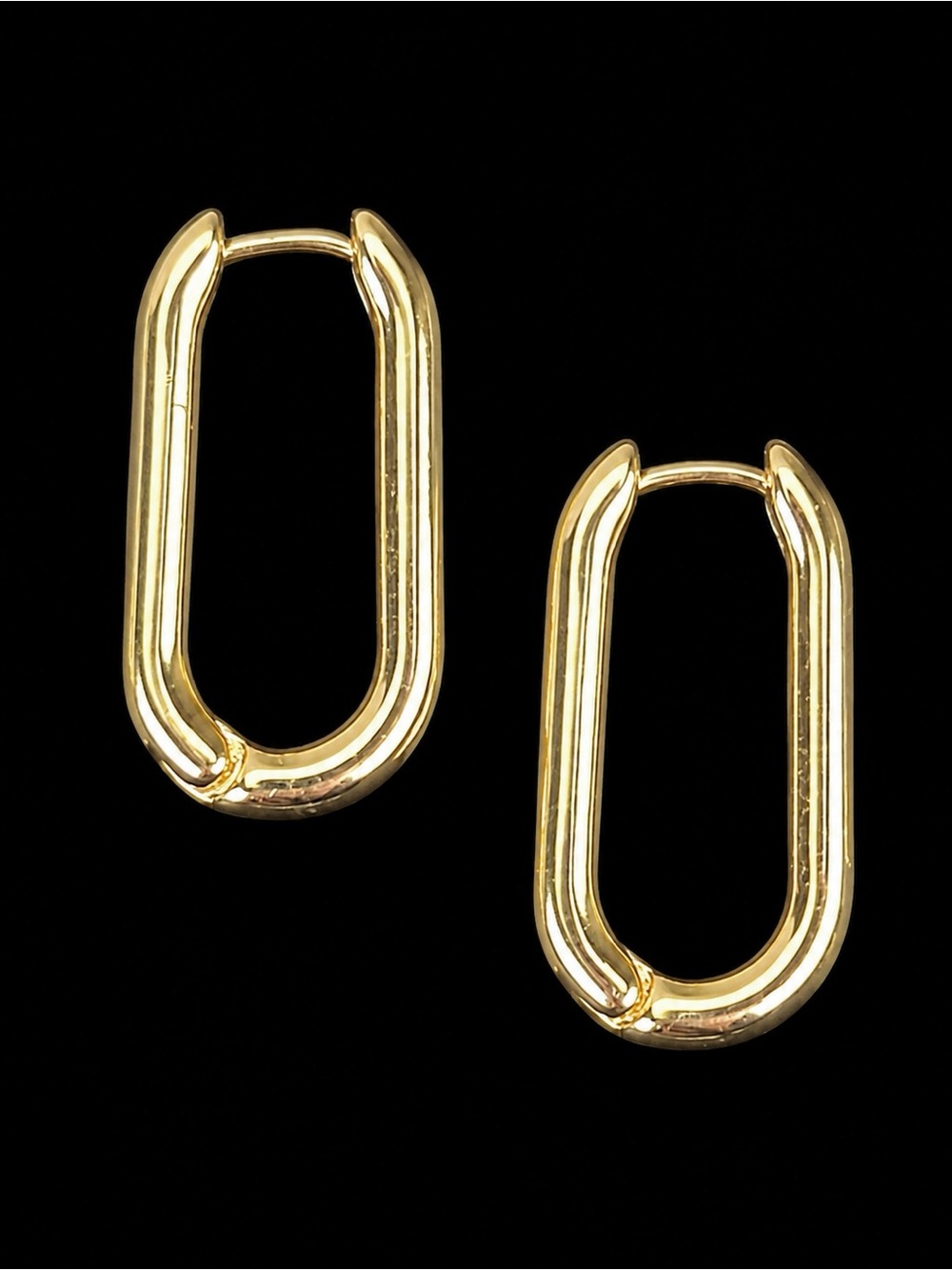 Vintage Gold Tone Elongated Geometric Pierced Hoop Earrings Retro Statement